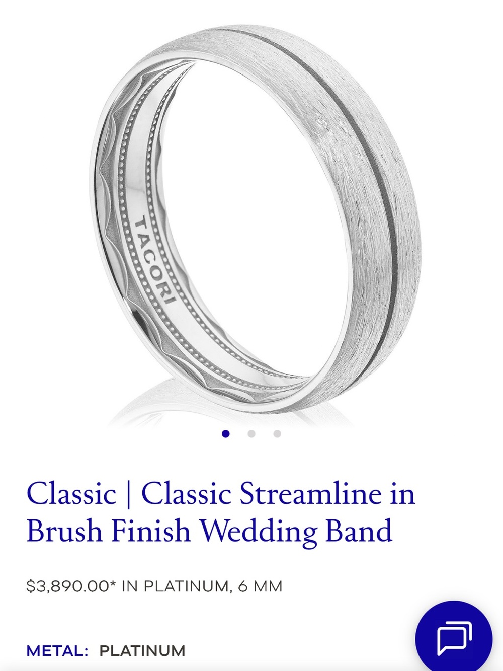 Tacori Platinum classic Streamline Brush Finish Wedding Band